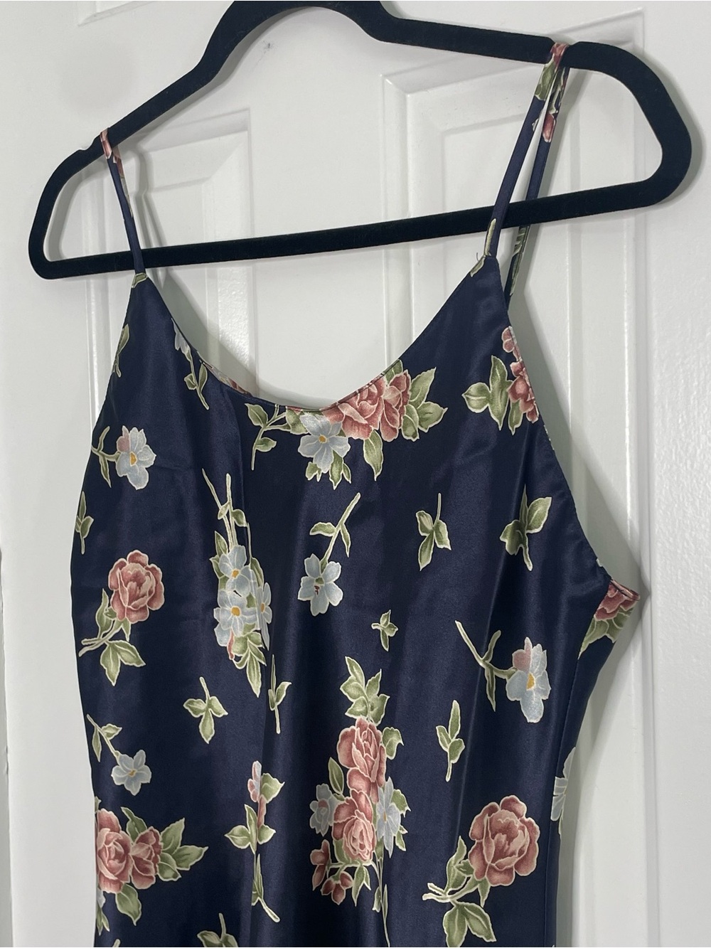 Vintage Navy Blue Floral Slip Nightie Size S - Picture 3 of 7